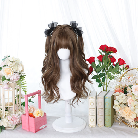 Brown Long Wavy Wig with Air Bangs