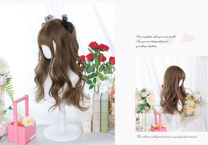 Brown Long Wavy Wig with Air Bangs