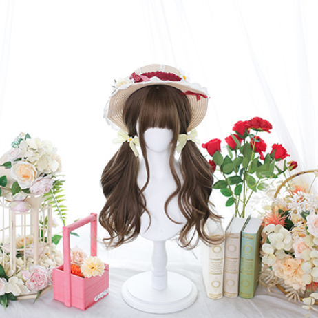 Brown Long Wavy Wig with Air Bangs