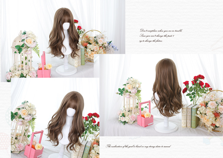 Brown Long Wavy Wig with Air Bangs