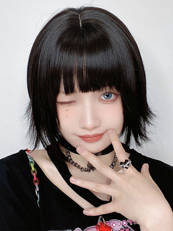 Natural Black Air Bangs Short Wig