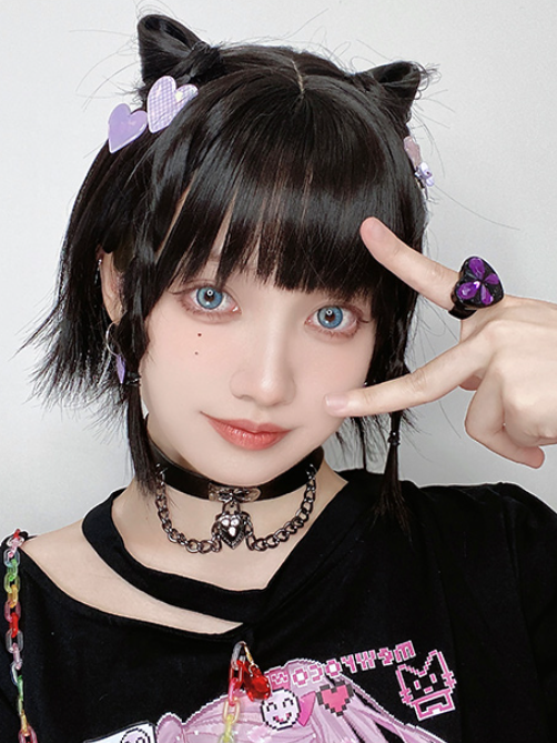 Natural Black Air Bangs Short Wig