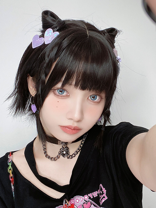 Natural Black Air Bangs Short Wig