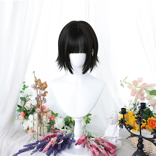 Natural Black Air Bangs Short Wig