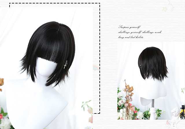 Natural Black Air Bangs Short Wig
