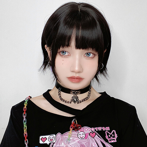 Natural Black Air Bangs Short Wig