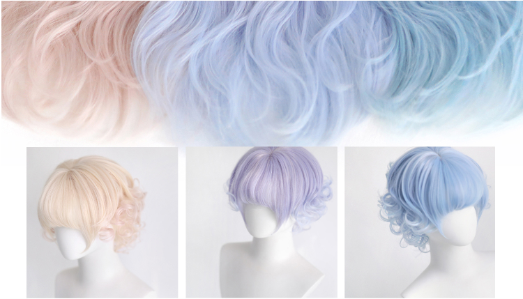 Light Gold/Light Purple/Light Blue Short Curly Wig