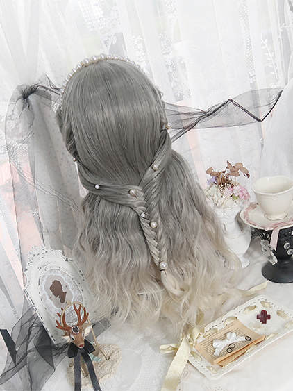 Gray Ombre Hair Color Long Wavy Synthetic Wig