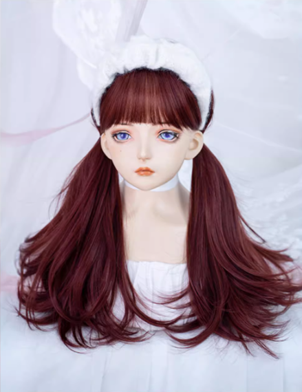 Dark Red Long Wavy Synthetic Wig with Full Bangs