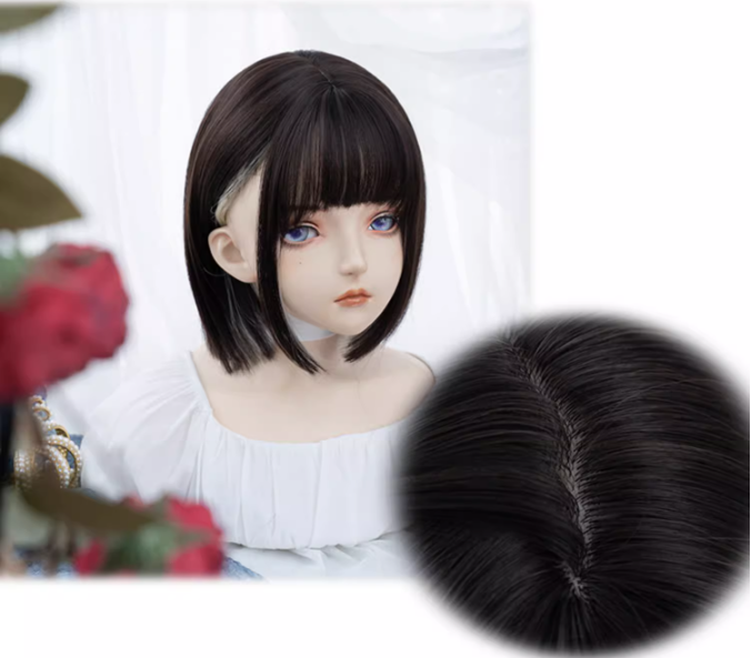 Black Brown and Grey Highlight Hair Color Bob Cut Straight Synthetic Wig