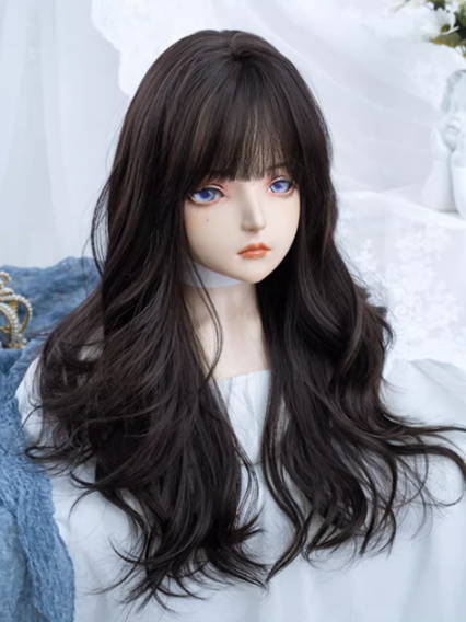 Black Tea Long Synthetic Wig with Full Bangs