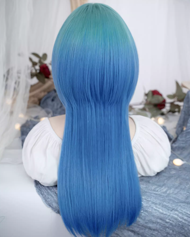 Green and Blue Ombre Hair Color Princess Cut Straight Synthetic Wig