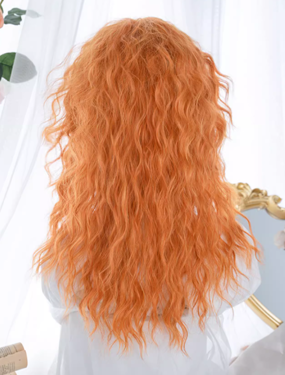 Halloween Pumpkin Orange Medium Length Synthetic Curly Wig