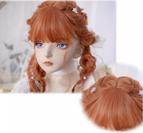 Orange Waist Length Synthetic Wavy Wig with Full Bangs