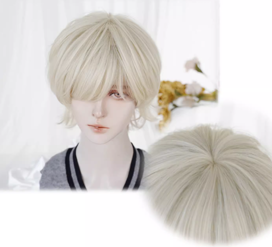 Light Blonde Short Boy Style Wig with Bangs