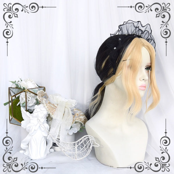 Center Parting Blonde Front Black Back Mid-length Wavy Wig