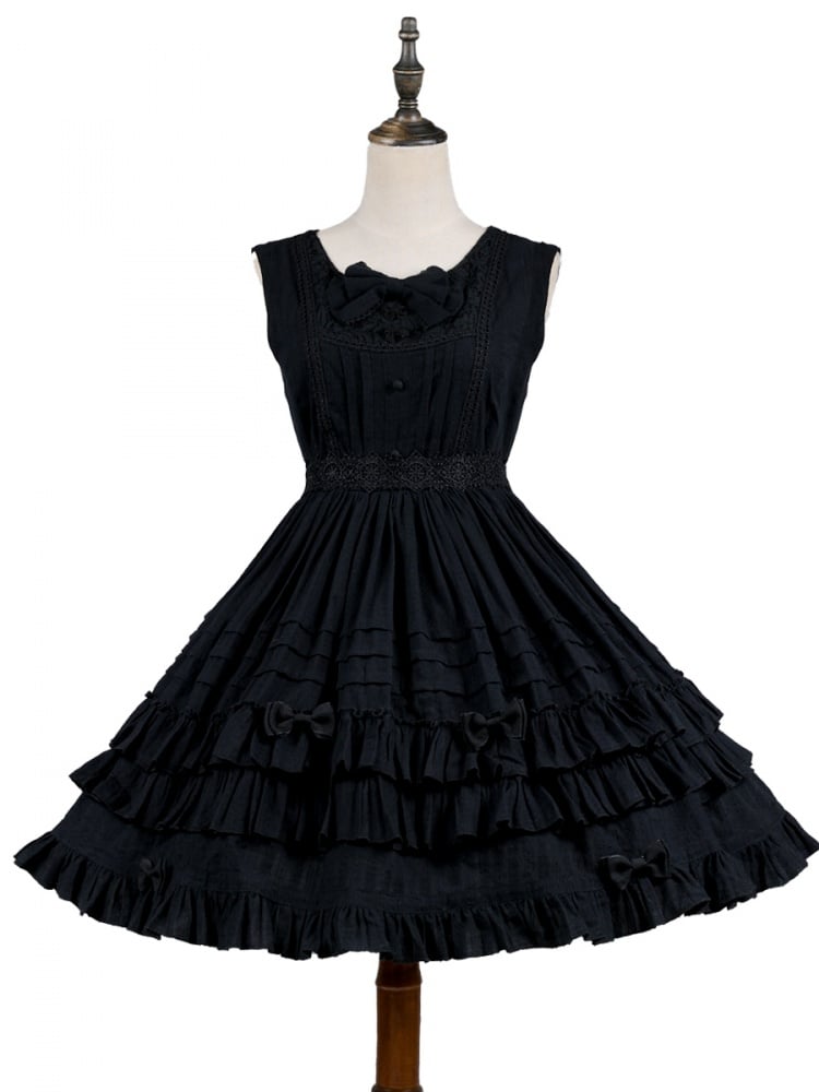 Girl Nelly Black Tiered Ruffle Hem Round Neck High Waist JSK