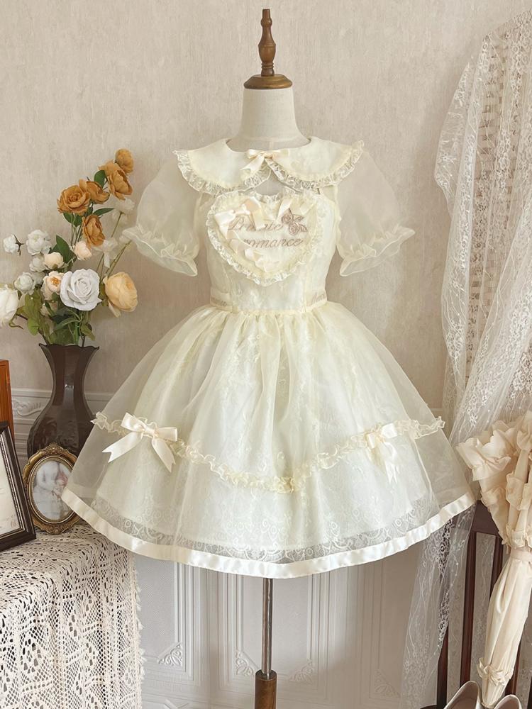 Warm Love Song Ruffle Trim Peter Pan Collar Semi-sheer Short Puff Sleeves Lolita OP