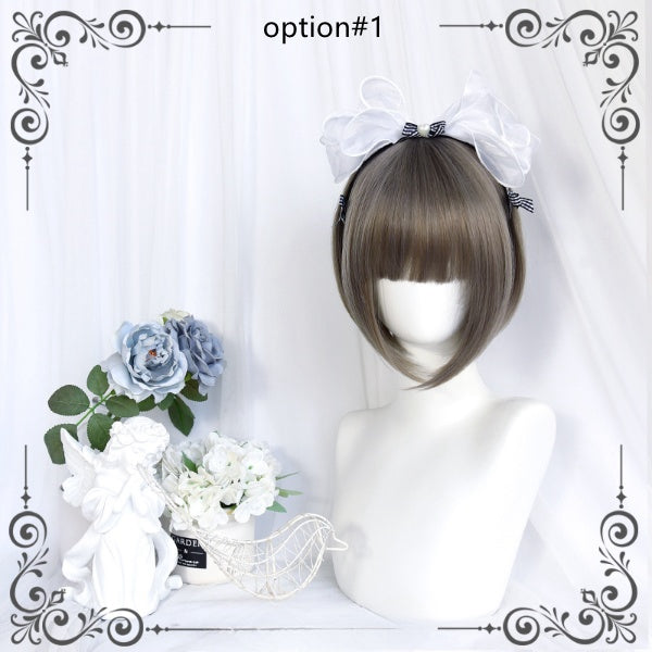 4 Options Flax Gray Short Wig with Removable Ponytails Wig