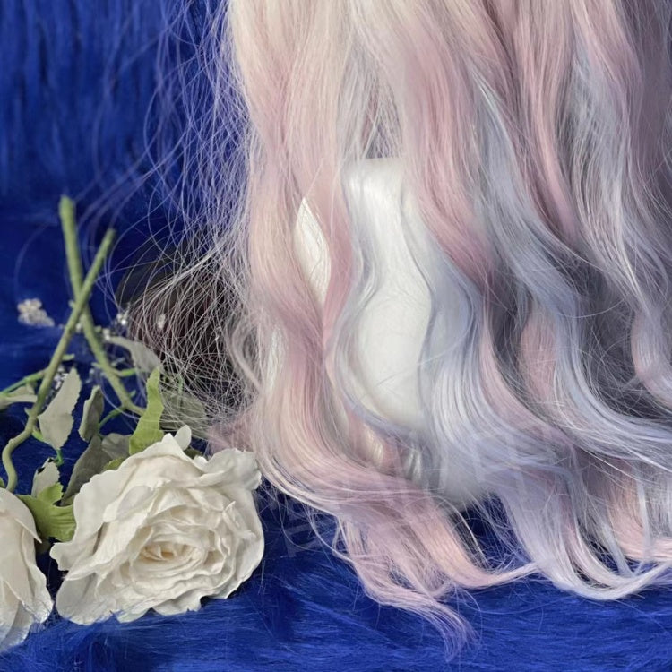 Dusty Blue and Pink Ombre Long Wavy Synthetic Wig