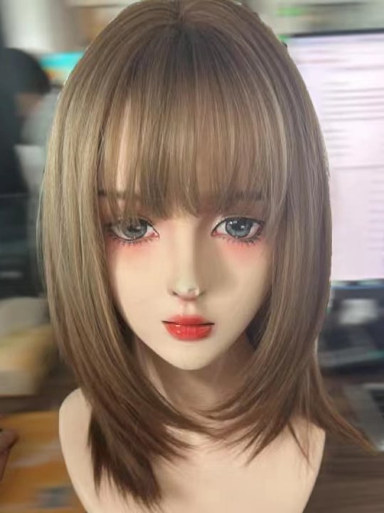 Brown Synthetic Wig with Bangs