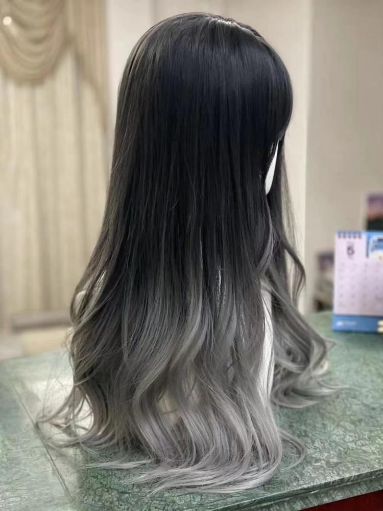 Black and Grey Ombre Hair Color Long Wavy Synthetic Wig