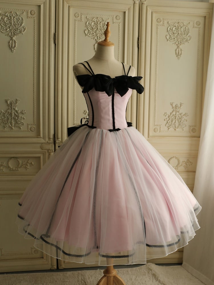 Black and Pink Prom Dress Boned Bodice Elegant Jumper Skirt