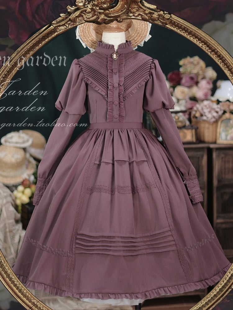 Dusty Pink Long Sleeves One Piece Elegant Dress