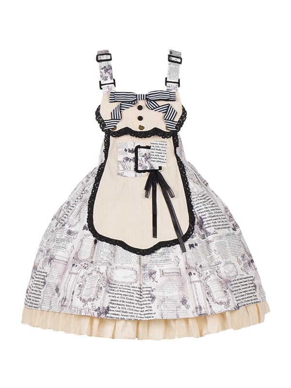 Berlin Daily Paper Apron Design Newspaper Print Ruffle Hemline Overall Dress