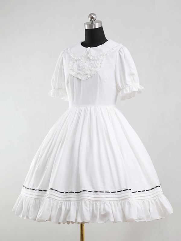 Black / White Peter Pan Collar Maid Dress One Piece