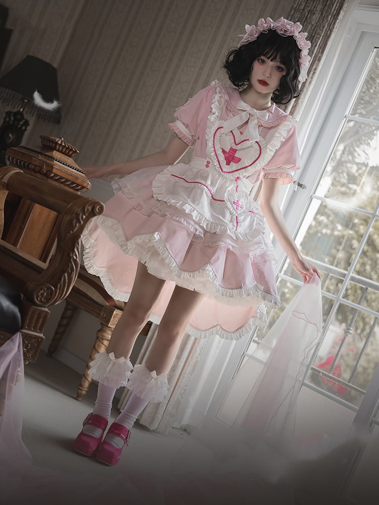 Pink High-low Scalloped Edge Skirt Sweet Maid One Piece