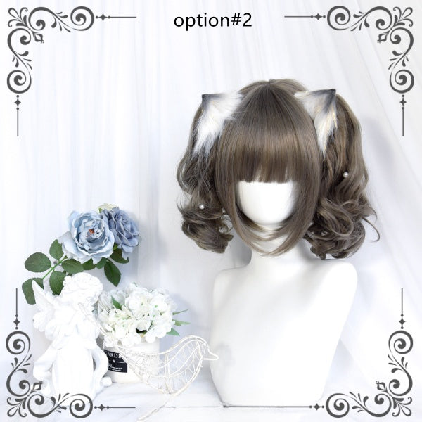 4 Options Flax Gray Short Wig with Removable Ponytails Wig