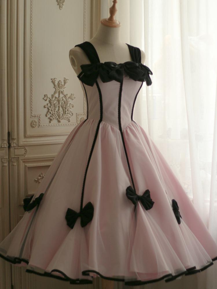 Elegant Black Bowknots Pink Corset Dress Tea Party Dress