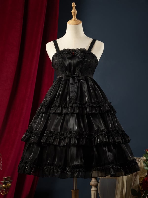 Black Tiered Ruffle Skirt High Waist Jumper Skirt