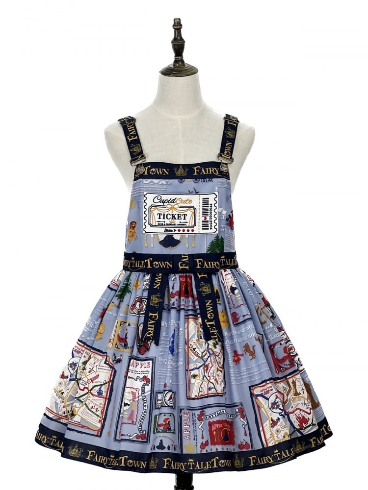 Blue Ticket Pocket Front Overalls Lace-up Closure Back