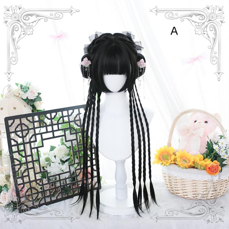 Glorious Youth Black Lolita Short Wig with Ponytails