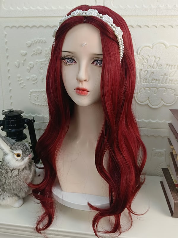 Natural Parting Long Wavy Synthetic Wig Wine Red/Silver White/Blonde