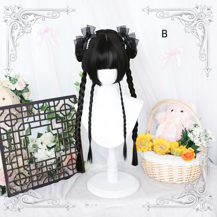 Glorious Youth Black Lolita Short Wig with Ponytails