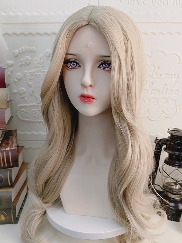 Natural Parting Long Wavy Synthetic Wig Wine Red/Silver White/Blonde