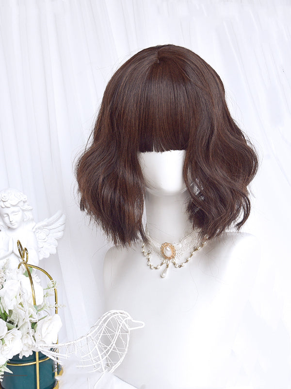 Gold / Dark Brown Short Wavy Synthetic Wig