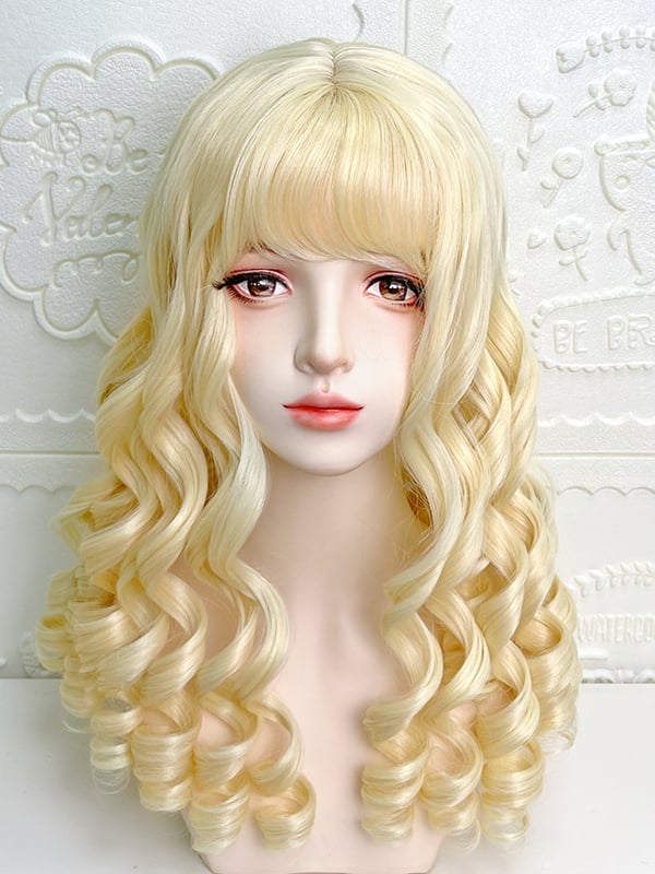 Black/Gold Ringlet Curls Medium Length Synthetic Wig