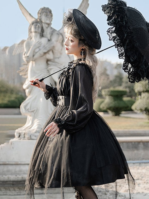 Black Gothic Lolita Dress with Separate Corset Belt