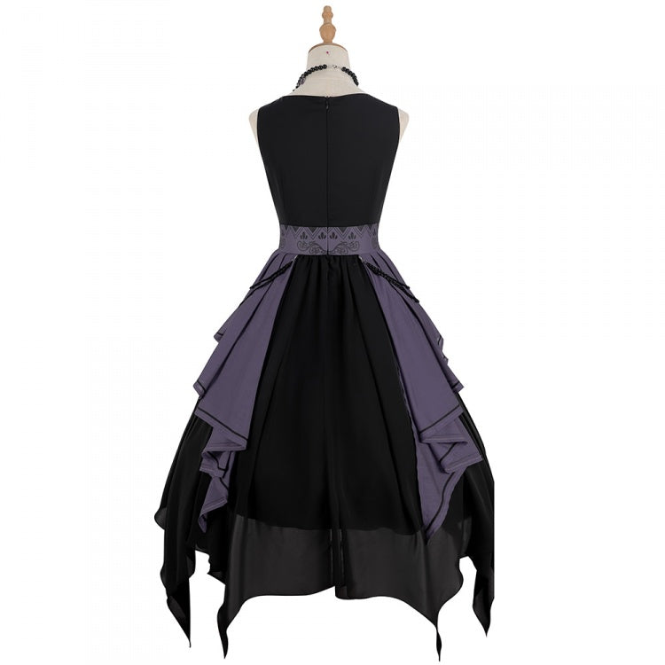 Floral Print Halloween Jumper Skirt Gothic Dress Handkerchief Hem Purple and Black