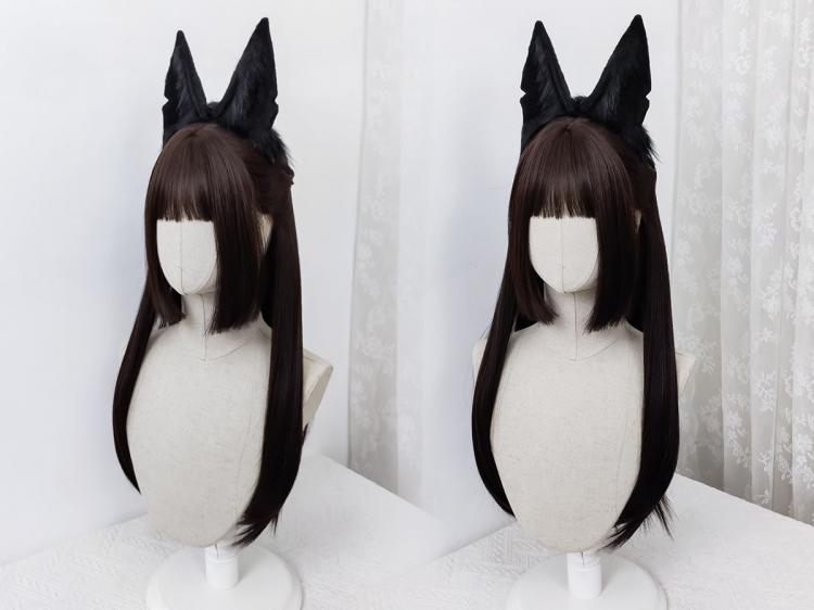 Dark Brown Hime Cut Long Straight Lolita Synthetic Wig