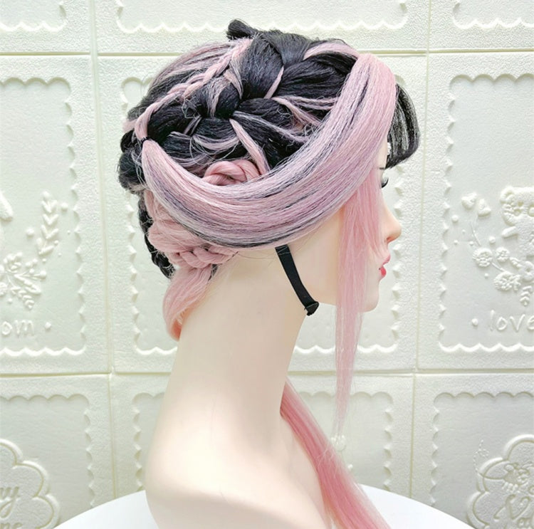 Endless Summer Black-Pink Lolita Hand-braided Wig with Flower Hair Accessory