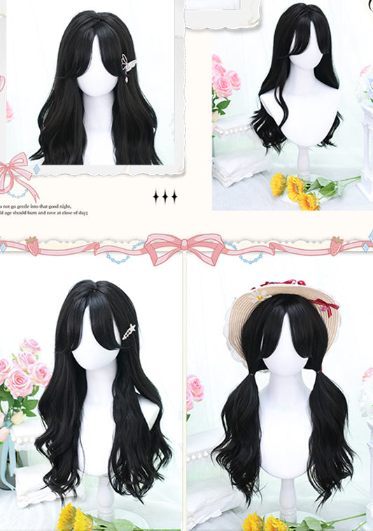 Black Long Wavy Full Fringe Synthetic Wig