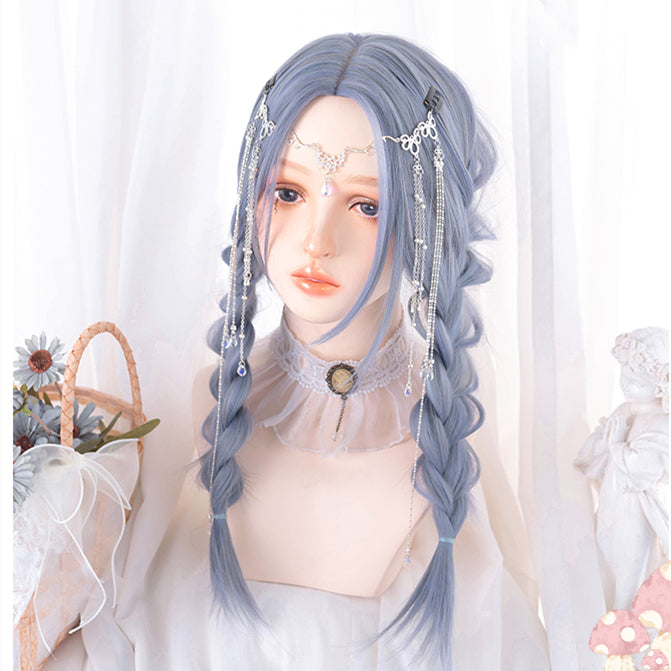 Dusty Blue Straight Under Bust Length Synthetic Wig