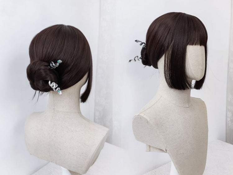 Dark Brown Hime Cut Long Straight Lolita Synthetic Wig