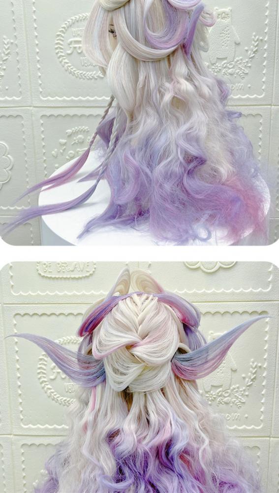 Coral Sea Ombre Hair Color Lolita Hand-braided Synthetic Wig