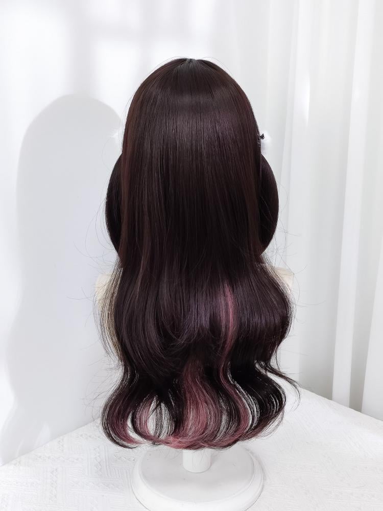 Cherry Pink Highlight Jirai Kei Long Wavy Synthetic Wig